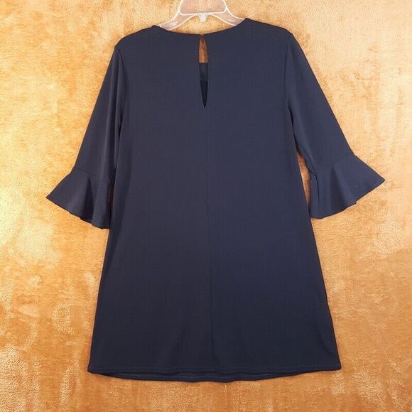 BCBG Womens Dress Small Black Shift Bell Sleeve Keyhole LBD Jersey Stretch - Picture 6 of 8